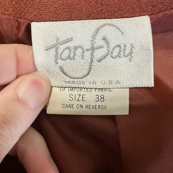 Vintage TanJay Open Front Burnt Orange Wool Blend Blazer, Size 38 - Picture 4 of 7
